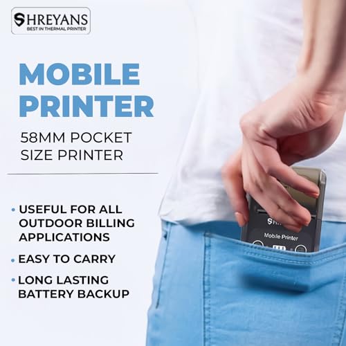 SHREYANS 58Mm Mini Portable Inkless Thermal Printer with All Accesories (Paper Roll, Pouch, Adapter, USB Cable) Easy to Connect with Mobile (with Adaptor), Black - Image 3