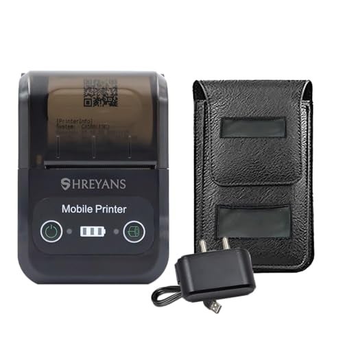 SHREYANS 58Mm Mini Portable Inkless Thermal Printer with All Accesories (Paper Roll, Pouch, Adapter, USB Cable) Easy to Connect with Mobile (with Adaptor), Black - Image 1