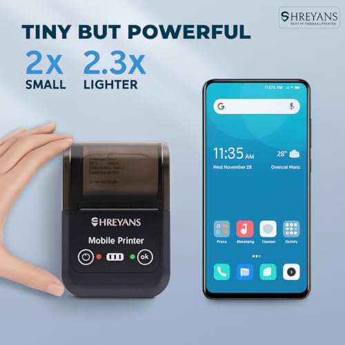 SHREYANS 58Mm Mini Portable Inkless Thermal Printer with All Accesories (Paper Roll, Pouch, Adapter, USB Cable) Easy to Connect with Mobile (with Adaptor), Black - Image 4