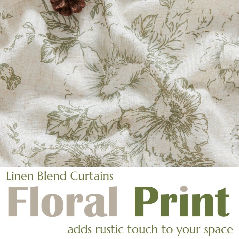 jinchan Linen Floral Tier Curtains 36 Inch Farmhouse Botanic Cafe Curtains Light Filtering Drapes for Small Windows Back Tab Half Window for Kitchen Living Room Bathroom 2 Panels Green - Image 2