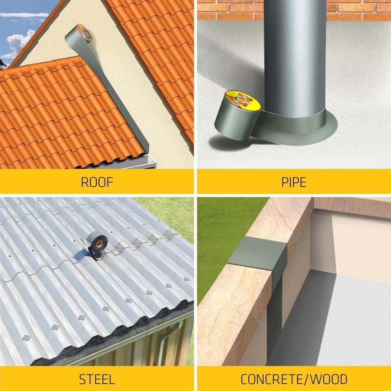 SIKA عبوة من شريط العزل المائي Butyl MultiSeal BT - مقاوم للعوامل الجوية - يمنع تسرب الماء والهواء - شريط مطاطي لثقوب الأنابيب - 20 سم × 5 م - فضي - Image 5