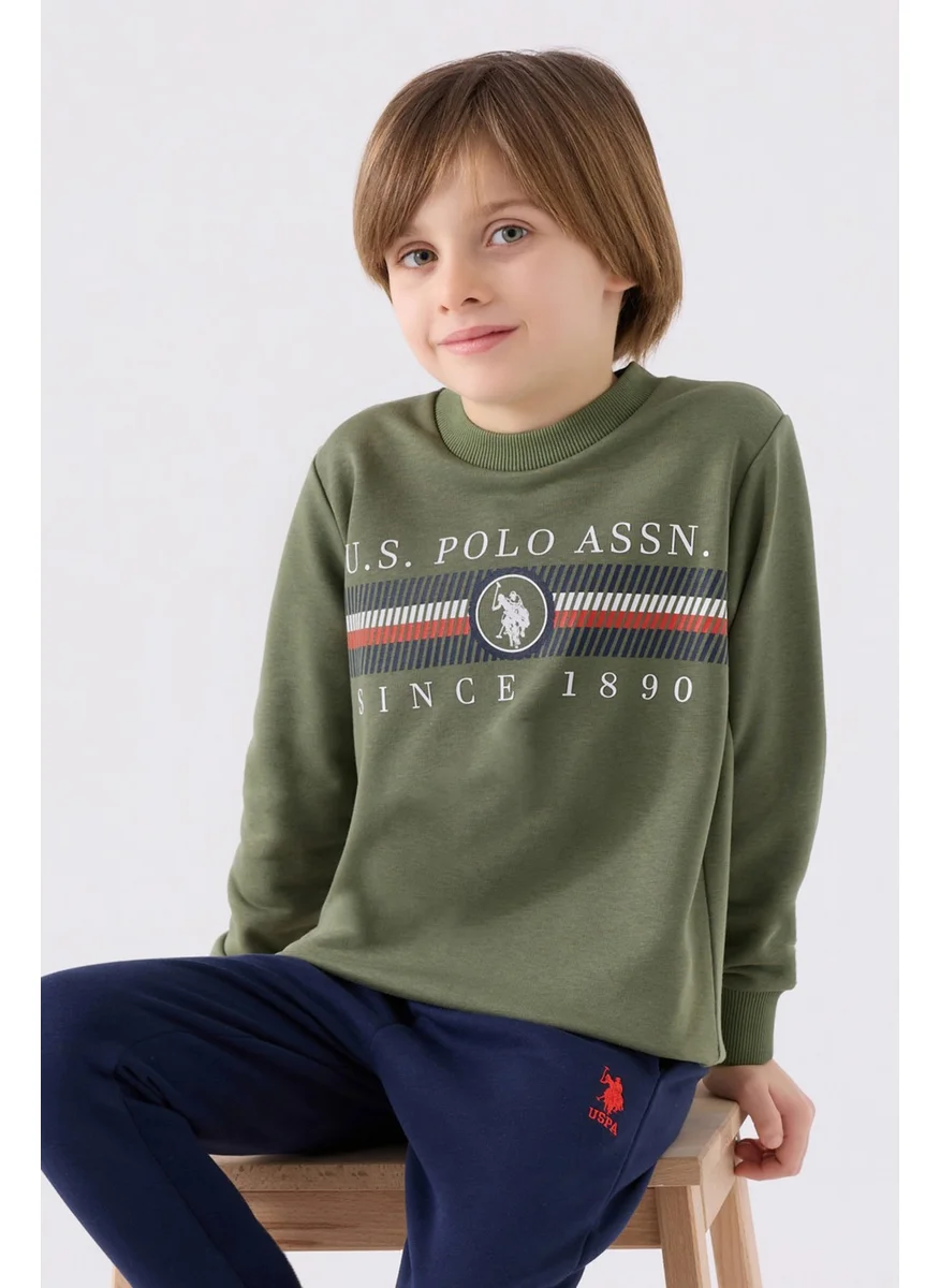 يو اس بولو اسن Cotton Elastic Waist Crew Neck Raised Tracksuit Set Boys Tracksuit Set US1907