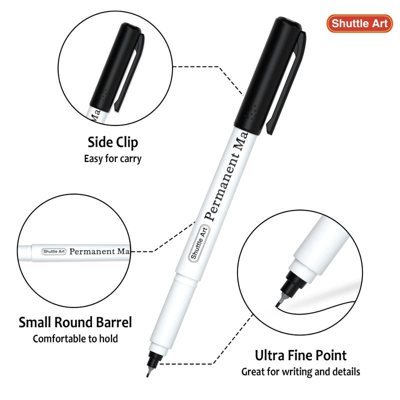 Shuttle Art Permanent Marker, 30 Pack Ultra Fine Point Black Permanent Marker set, Works on Plastic,Wood,Stone,Metal and Glass for Doodling, Marking - Image 3