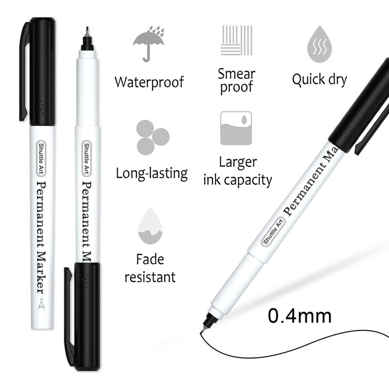 Shuttle Art Permanent Marker, 30 Pack Ultra Fine Point Black Permanent Marker set, Works on Plastic,Wood,Stone,Metal and Glass for Doodling, Marking - Image 2