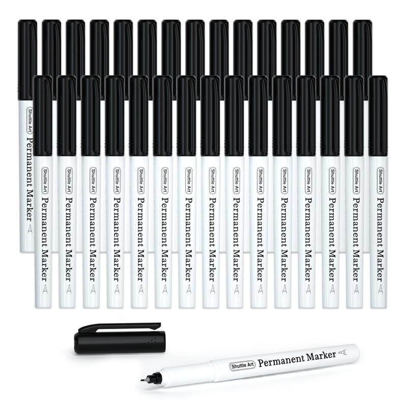 Shuttle Art Permanent Marker, 30 Pack Ultra Fine Point Black Permanent Marker set, Works on Plastic,Wood,Stone,Metal and Glass for Doodling, Marking - Image 1
