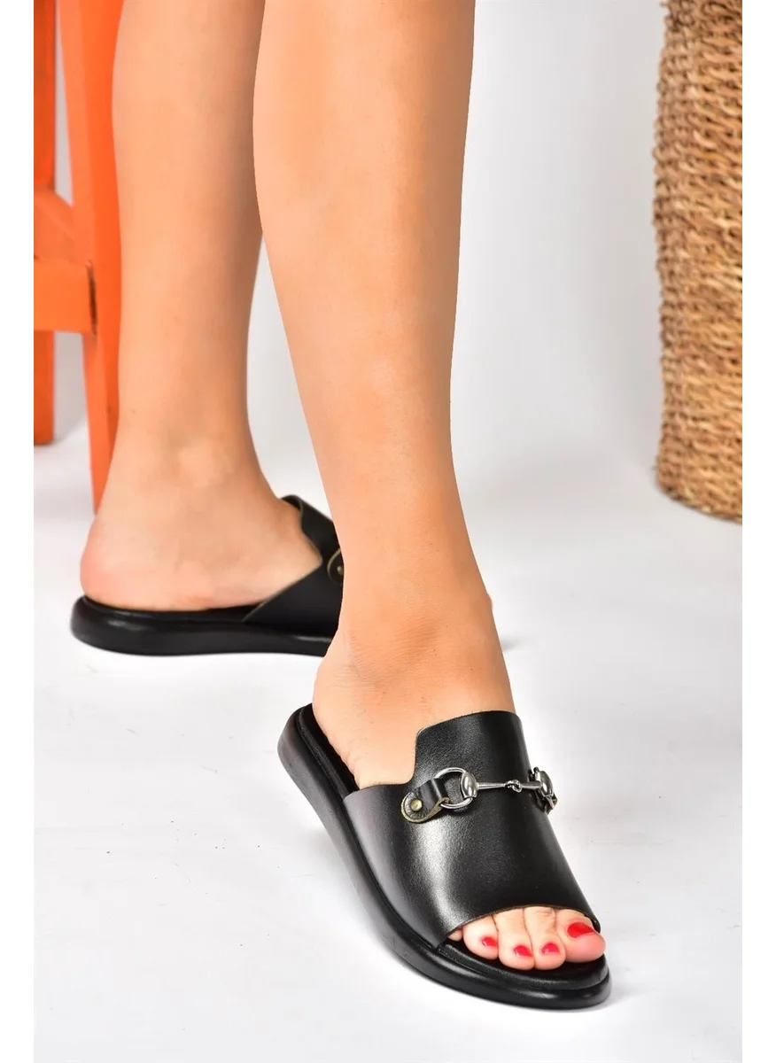 Fox Shoes Black Genuine Leather Casual Women's Slippers P291009303
