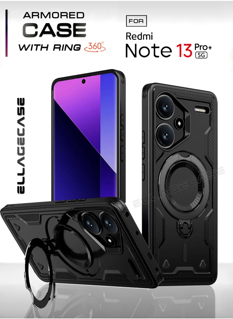 ELLAGECASE Protective Case with Ring for Xiaomi Redmi Note 13 Pro Plus 5G, Rugged Drop Protection, Horizontal and Vertical Stand Capability, Solid Camera Protection, Balanced Support, and Perfect Compatibility with Magnetic Accessories  - Image 1