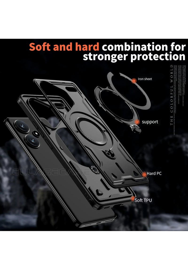 ELLAGECASE - Protective Case with Ring for Xiaomi Redmi Note 13 Pro Plus 5G, Rugged Drop Protection, Horizontal and Vertical Stand Capability, Solid Camera Protection, Balanced Support, and Perfect Compatibility with Magnetic Accessories - Image 1