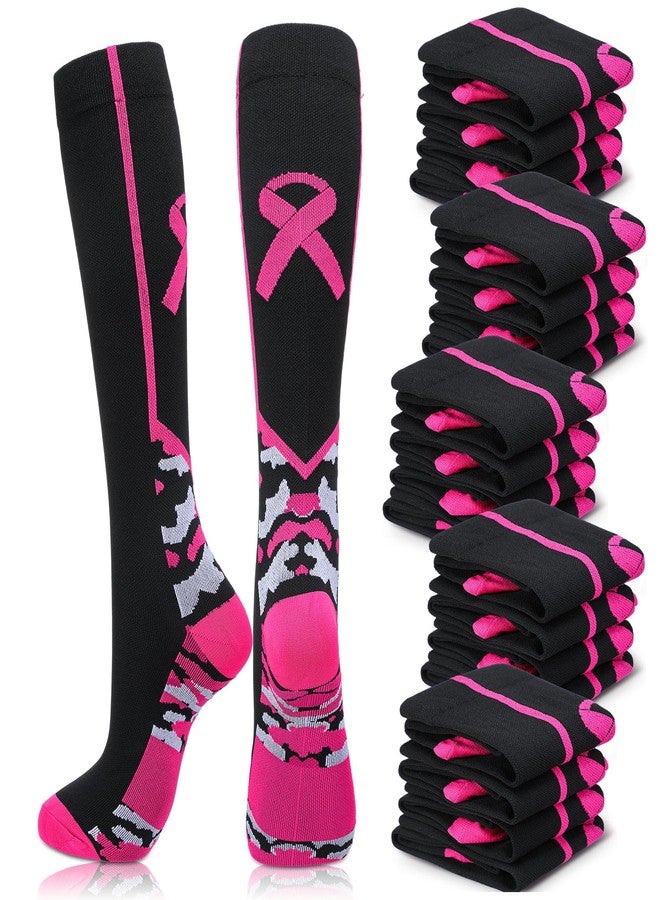 Funtery 12 Pair Breast Cancer Awareness Socks Women Pink Ribbon Football Socks Bulk for Pink out Football Volleyball Softball(Bright) - Image 1