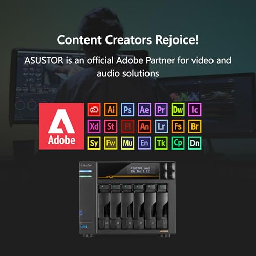 asustor أسستور لوكرستور 6 جين 3 AS6806T 6 باي NAS، معالج AMD رايزن رباعي النواة 2.3 جيجاهرتز، 16 جيجابايت ECC DDR5، 4 فتحات M.2 NVMe، مزدوجة 5GbE و 10GbE، تخزين متصل بالشبكة لمبدعي الفيديو والمحتوى (بدون قرص)  - Image 4
