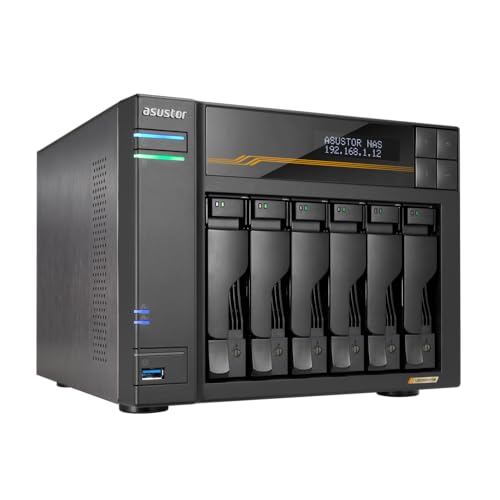 asustor أسستور لوكرستور 6 جين 3 AS6806T 6 باي NAS، معالج AMD رايزن رباعي النواة 2.3 جيجاهرتز، 16 جيجابايت ECC DDR5، 4 فتحات M.2 NVMe، مزدوجة 5GbE و 10GbE، تخزين متصل بالشبكة لمبدعي الفيديو والمحتوى (بدون قرص)  - Image 1