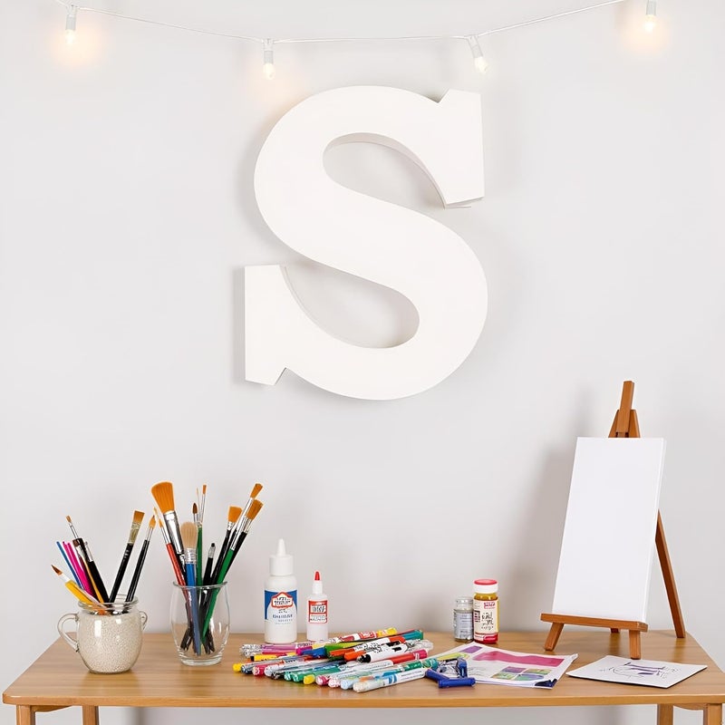 AKDAMA Wooden S Letter- English Upper Case Alphabets Cutouts for Art and Craft Work (S_White_15x2.5 cm) - Image 1