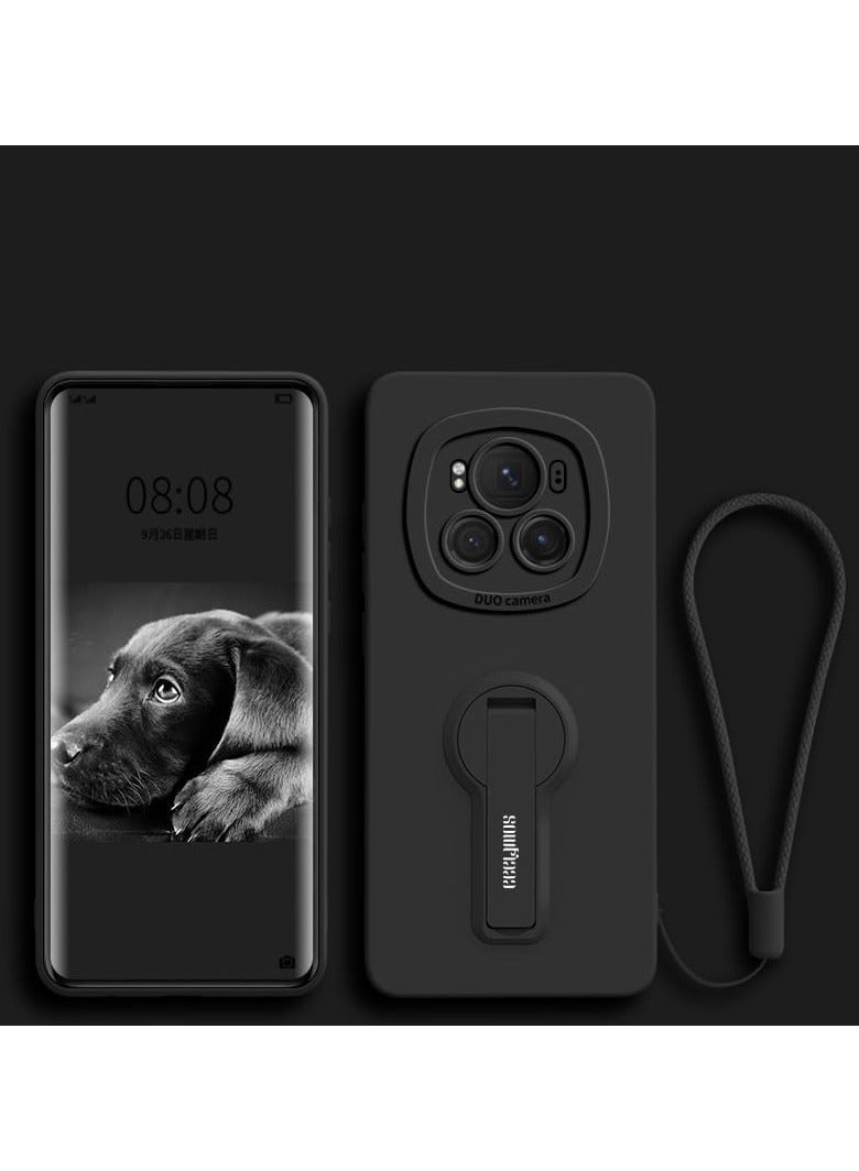 General Case Compatible with Honor Magic 6 Pro with Hand Strap, Invisible Bracket Stand Holder Case Liquid Silicone Soft Shell for Honor Magic 6 Pro Back Cover 