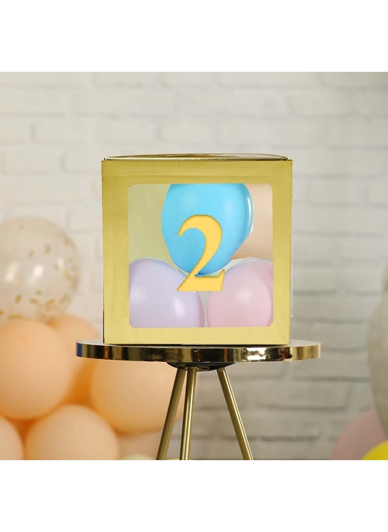 Patladı Gitti - Popped and Gone 2 Number Gold Transparent Large Size 25*25 Cm Balloon Box DIY Birthday Party Celebration Set - Image 1