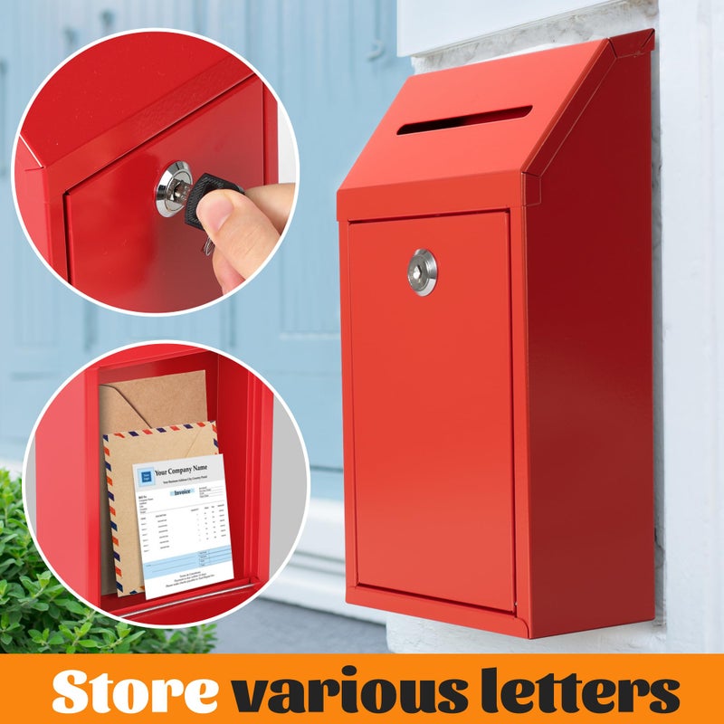 Fubeasi Metal Locking Mailbox Wall Mounted RustMail Case Lockable Mail Letterbox Suggestion Box for Home Office Outdoor Door, 10.24 x 5.71 x 2.75 Inch (Red) - Image 3