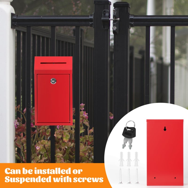 Fubeasi Metal Locking Mailbox Wall Mounted RustMail Case Lockable Mail Letterbox Suggestion Box for Home Office Outdoor Door, 10.24 x 5.71 x 2.75 Inch (Red) - Image 5