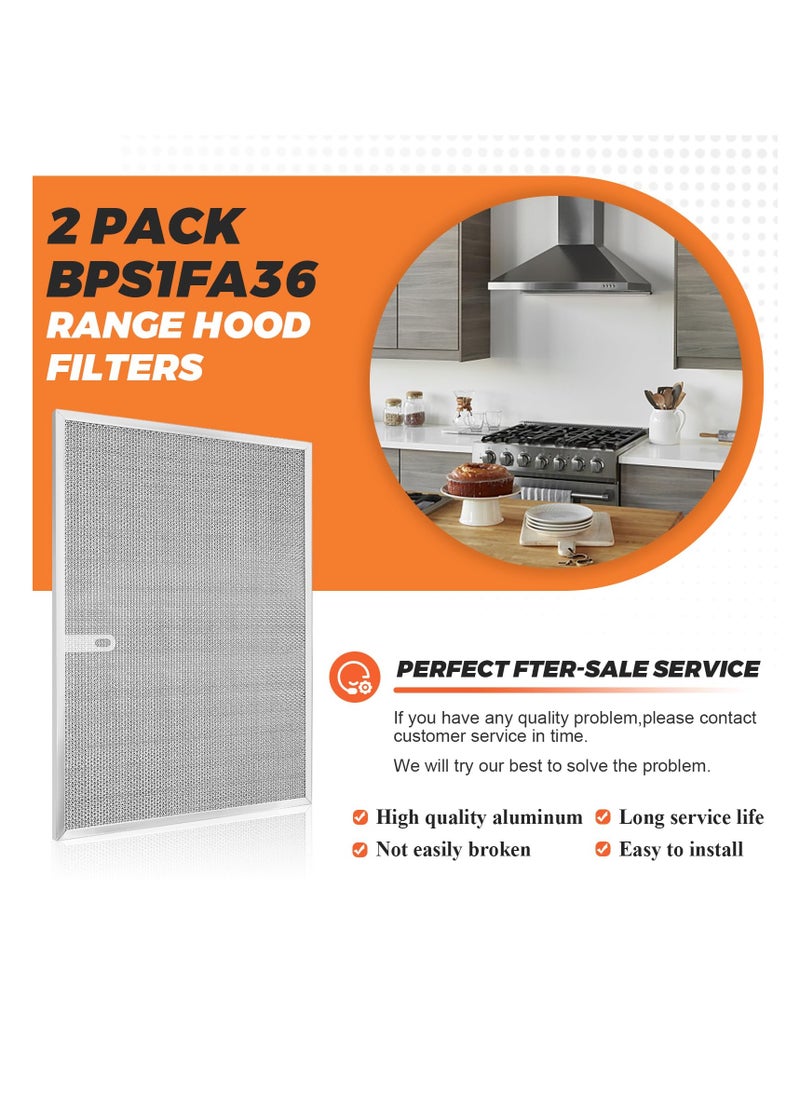Excefore - BPS1FA36 Aluminum Range Hood Filter, Grease Filter Replacement for NuTone Allure 36" WS1 WS2 and Broan QS1, Sears 5260-36" Series - Pack of 2 (11-3/4" X 17-1/4" X 3/8") - Image 1