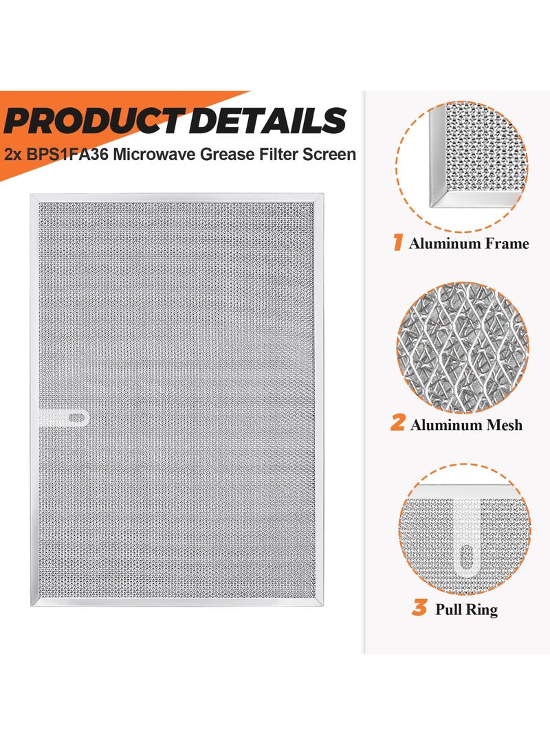 Excefore - BPS1FA36 Aluminum Range Hood Filter, Grease Filter Replacement for NuTone Allure 36" WS1 WS2 and Broan QS1, Sears 5260-36" Series - Pack of 2 (11-3/4" X 17-1/4" X 3/8") - Image 1