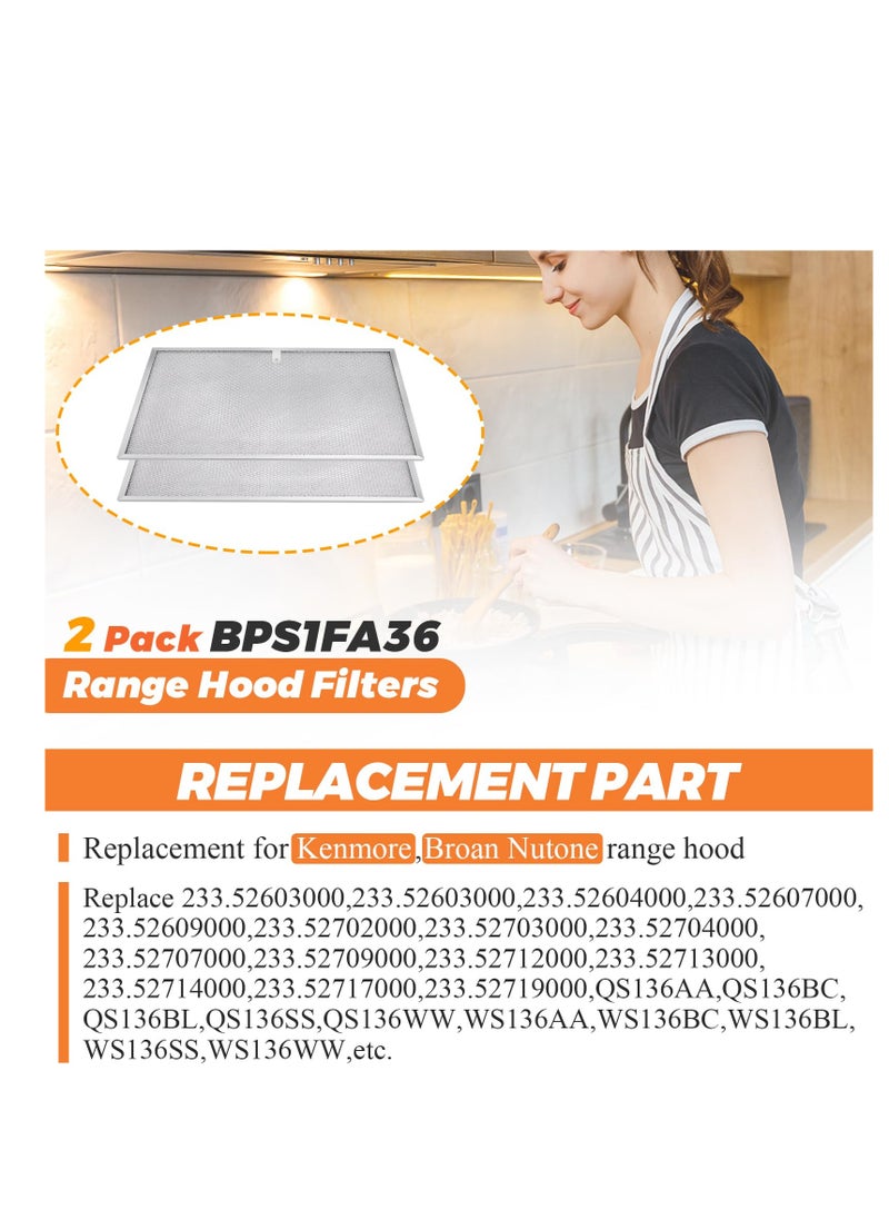 Excefore - BPS1FA36 Aluminum Range Hood Filter, Grease Filter Replacement for NuTone Allure 36" WS1 WS2 and Broan QS1, Sears 5260-36" Series - Pack of 2 (11-3/4" X 17-1/4" X 3/8") - Image 1