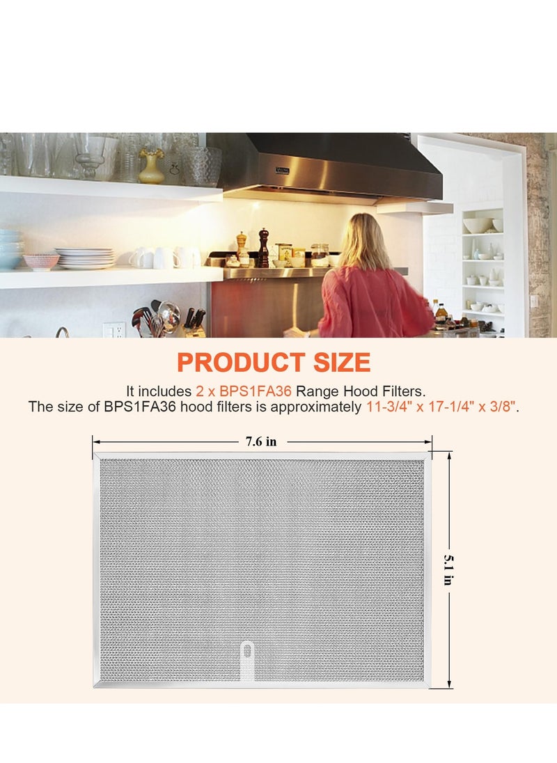 Excefore - BPS1FA36 Aluminum Range Hood Filter, Grease Filter Replacement for NuTone Allure 36" WS1 WS2 and Broan QS1, Sears 5260-36" Series - Pack of 2 (11-3/4" X 17-1/4" X 3/8") - Image 1