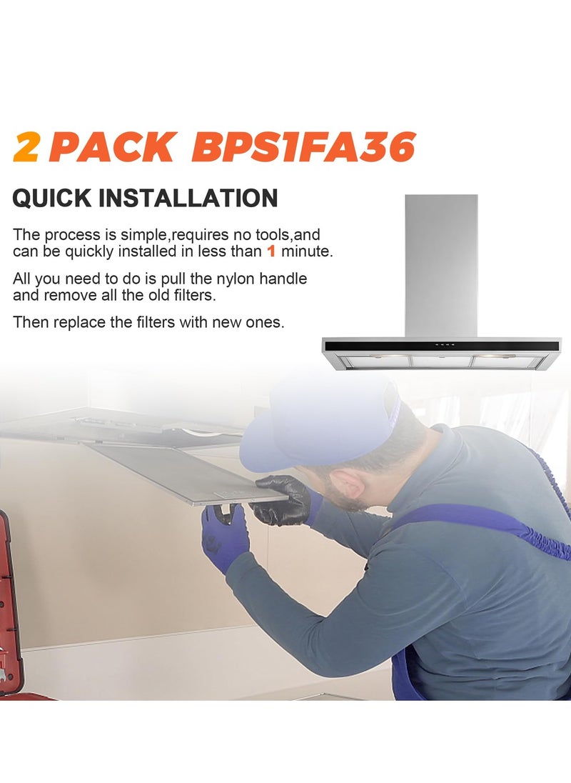 Excefore - BPS1FA36 Aluminum Range Hood Filter, Grease Filter Replacement for NuTone Allure 36" WS1 WS2 and Broan QS1, Sears 5260-36" Series - Pack of 2 (11-3/4" X 17-1/4" X 3/8") - Image 1