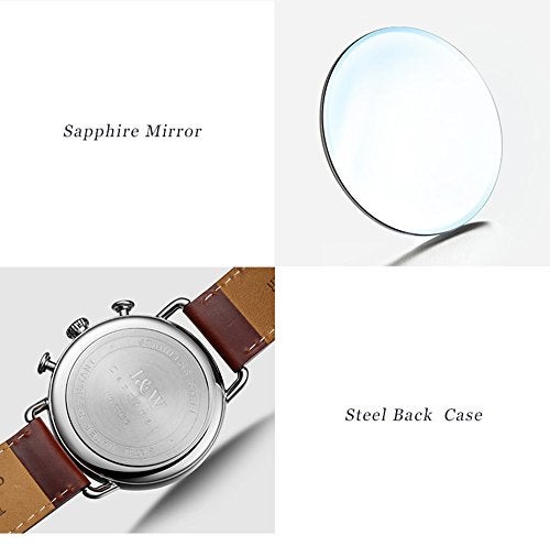 Carnival Luxury Men's Big Dial Chronograph Sapphire Glass Waterproof Quartz Black Leather Gold Watches (Gold case & Blue dial & Black Strap) - Image 3