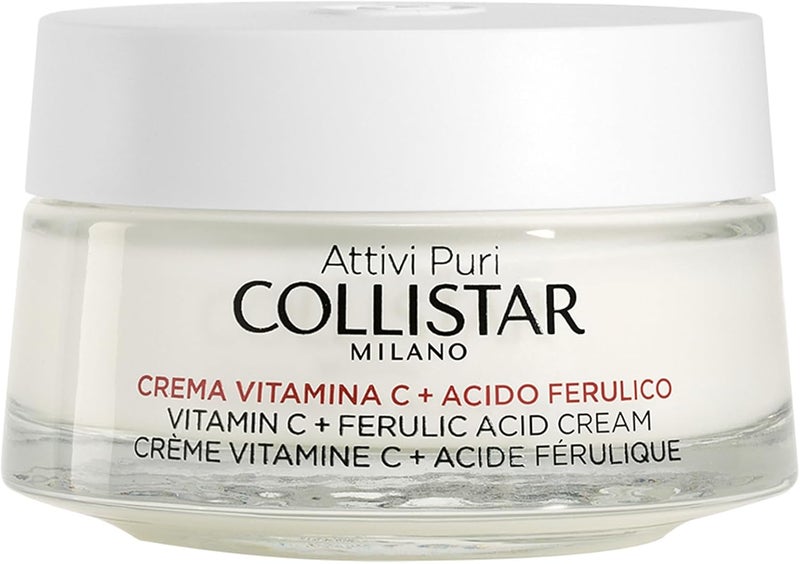 Collistar Attivi Puri Cream with Vitamin C and Ferulic Acid Antioxidant Moisturising Face Cream for Brightening Effect Protects Against Oxidative Stress for All Skin Types 50 ml