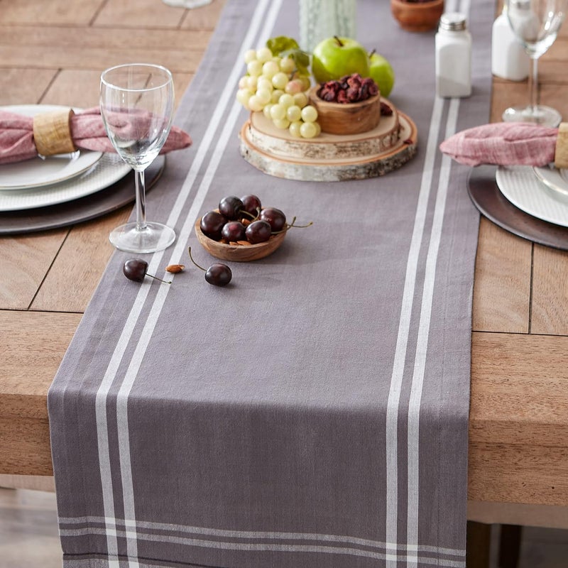DII 100% Cotton, Machine Washable, Everyday French Stripe Kitchen Table Runner For Dinner Parties, Events, Decor 14x72" - Gray Chambray - Image 3