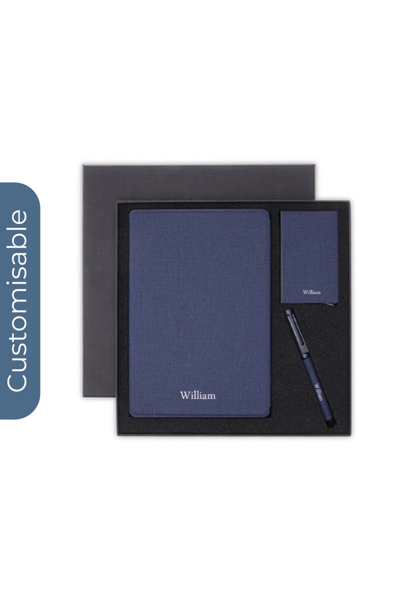 سانثوم مجموعة هدايا مستدامة مخصصة مع دفتر ملاحظات قابل لإعادة التعبئة وقلم وحامل بطاقات - كحلي - Image 1