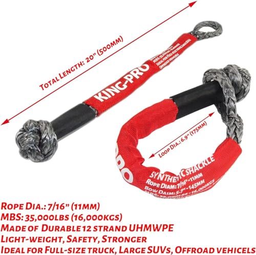 KING-PRO Recovery Ring 7/16"x20" 2PCS Soft Shackle 35,000lbs Breaking Strength with Snatch Ring 45,000lbs for Full-Size Truck Large SUVs Offroad Vehicels (2 Shackle and a Ring) - Image 2