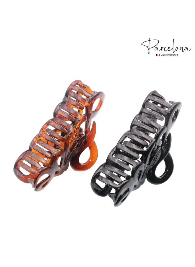 Parcelona French Love Medium 3" Celluloid Acetate Claw Clips Covered Spring Durable Fashion Hair Styling Clips Women Hair Accessories Girls Hair Clips Made In France (Tortoise Shellblack) - Image 5
