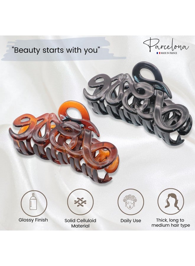 Parcelona French Love Medium 3" Celluloid Acetate Claw Clips Covered Spring Durable Fashion Hair Styling Clips Women Hair Accessories Girls Hair Clips Made In France (Tortoise Shellblack) - Image 2
