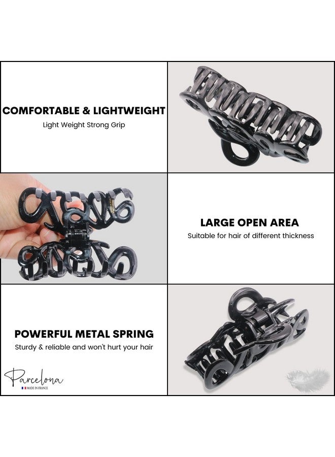 Parcelona French Love Medium 3" Celluloid Acetate Claw Clips Covered Spring Durable Fashion Hair Styling Clips Women Hair Accessories Girls Hair Clips Made In France (Tortoise Shellblack) - Image 3