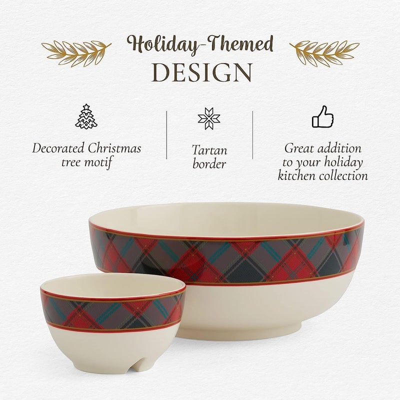 Spode Spode Christmas Tree Tartan Tiered Chip and Dip Serving Set  2Piece Festive Holiday Entertaining Collection  Tartan Plaid Border Porcelain  Dishwasher Microwave Oven Freezer Safe - Image 3