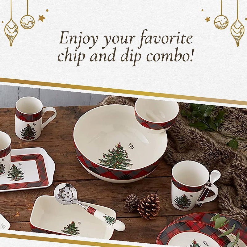 Spode Spode Christmas Tree Tartan Tiered Chip and Dip Serving Set  2Piece Festive Holiday Entertaining Collection  Tartan Plaid Border Porcelain  Dishwasher Microwave Oven Freezer Safe - Image 5