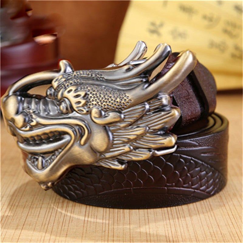 High-grade personality domineering faucet dragon body belt mens smooth buckle automatic belt plate buckle wholesale generation Bronze PU Deep Coffee Dragon Strap