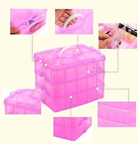 SHULABH CREATIVE Shulabh Creative 30 Grid Transparent Plastic Square Jewellery Make up Organizer Storage Box with Removable Dividers 3 Layer Standard Multicolour  - Image 5
