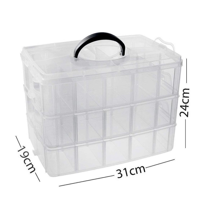 SHULABH CREATIVE Shulabh Creative 30 Grid Transparent Plastic Square Jewellery Make up Organizer Storage Box with Removable Dividers 3 Layer Standard Multicolour  - Image 3