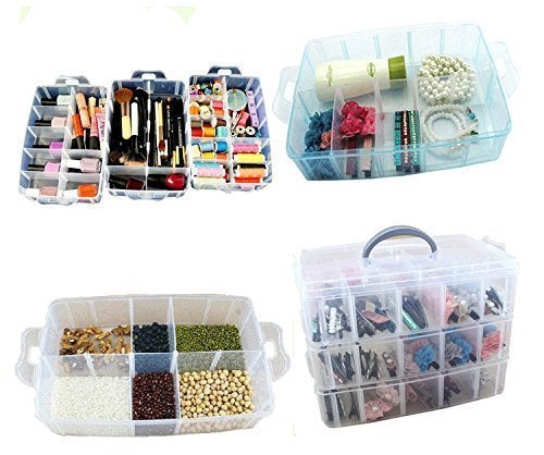 SHULABH CREATIVE Shulabh Creative 30 Grid Transparent Plastic Square Jewellery Make up Organizer Storage Box with Removable Dividers 3 Layer Standard Multicolour  - Image 4