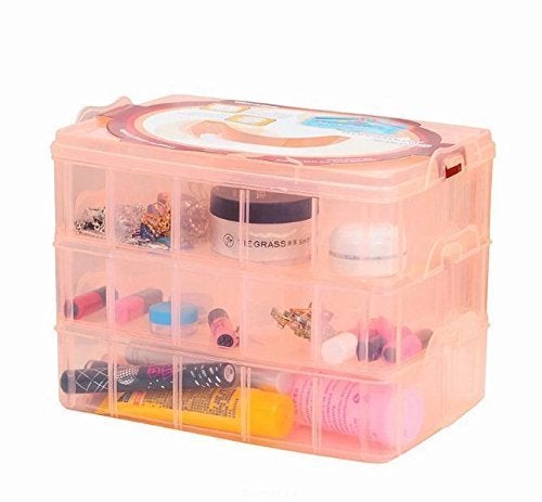SHULABH CREATIVE Shulabh Creative 30 Grid Transparent Plastic Square Jewellery Make up Organizer Storage Box with Removable Dividers 3 Layer Standard Multicolour  - Image 2