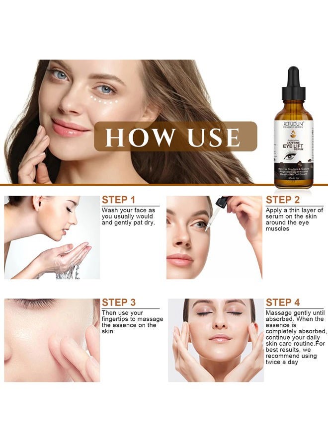 Sefudun Caffeine Eye Serum, Eye Serum Anti Aging Wrinkles Effectively Fades Dark Circles, Eye Bags, Helping to Minimize Wrinkles and Fine Lines, Eliminate Puffiness, with EGCG, Vitamin C Under Eye Serum 30ml - Image 3