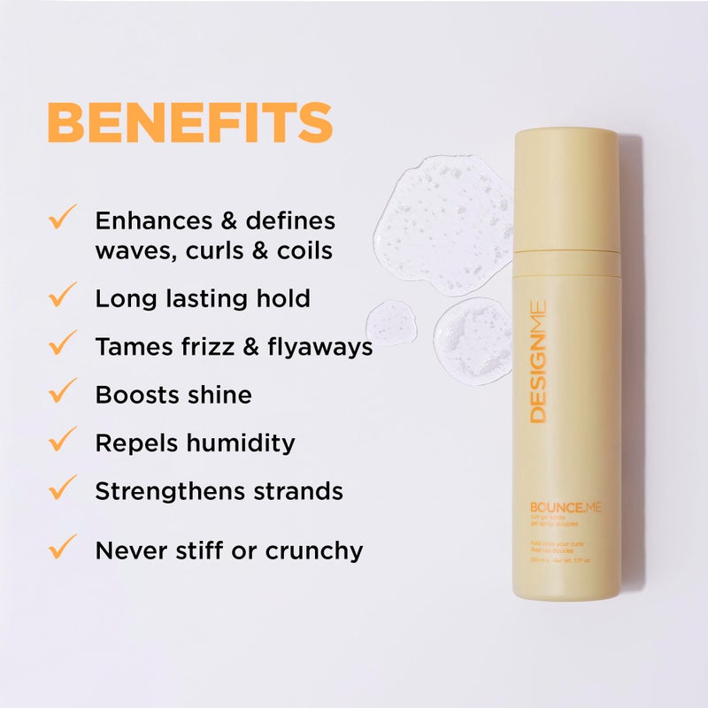 Design.Me BOUNCE.ME Curling Gel Spray | Frizz-Free Curl Defining Gel - Refresh Curls, Waves, Coils | Non-Crunchy, Non-Sticky Formula - Climate Control Styling, 7.77Oz - Image 2