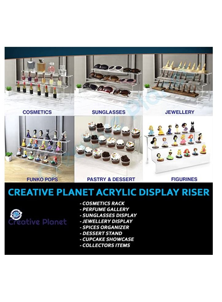 Creative Planet 3 Steps Acrylic Display Riser Shelf Cupcake Stand Display for Showcase Decoration Dessert Table Spices Organizer Funko Pop Toys Figurines (Acrylic Display Riser Shelf 2) - Image 3
