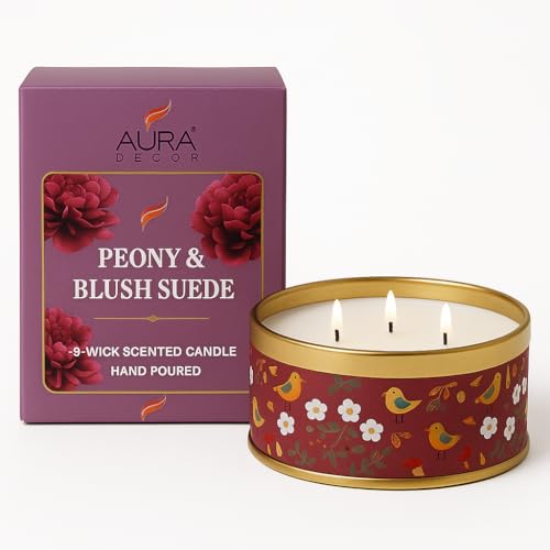 AURA DECOR AuraDecor 3-Wick Scented Tin Candle | Premium Gift Set | Hand Poured Soy Blend | Long Lasting | Home Fragrance | Relaxation & Decor (Peony & Blush Suede) - Image 3