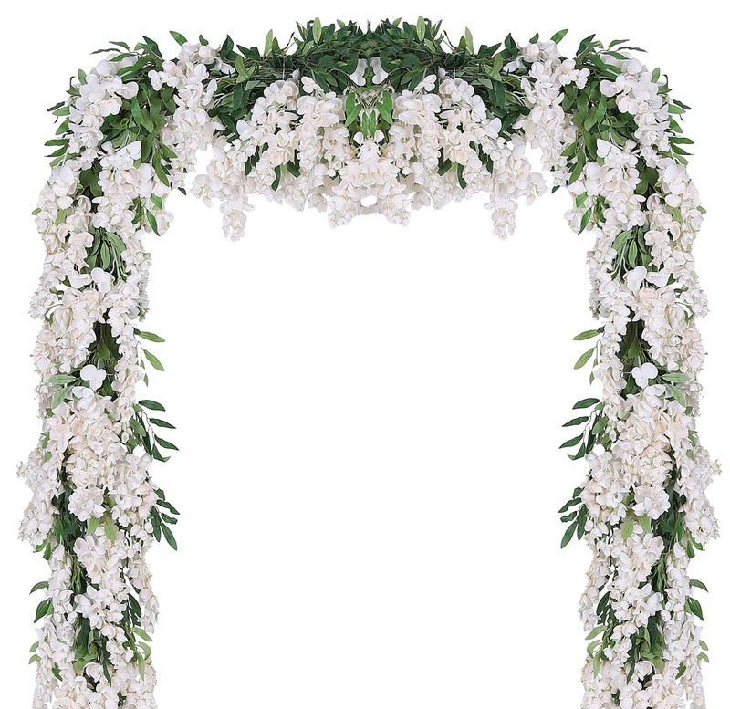 Duovlo 4Pcs 66FtPiece Imitation Silk Wisteria Garland Hanging Flower Vine for Home Outdoor Garden Ceremony Wedding Arch Floral Decor Milk White
