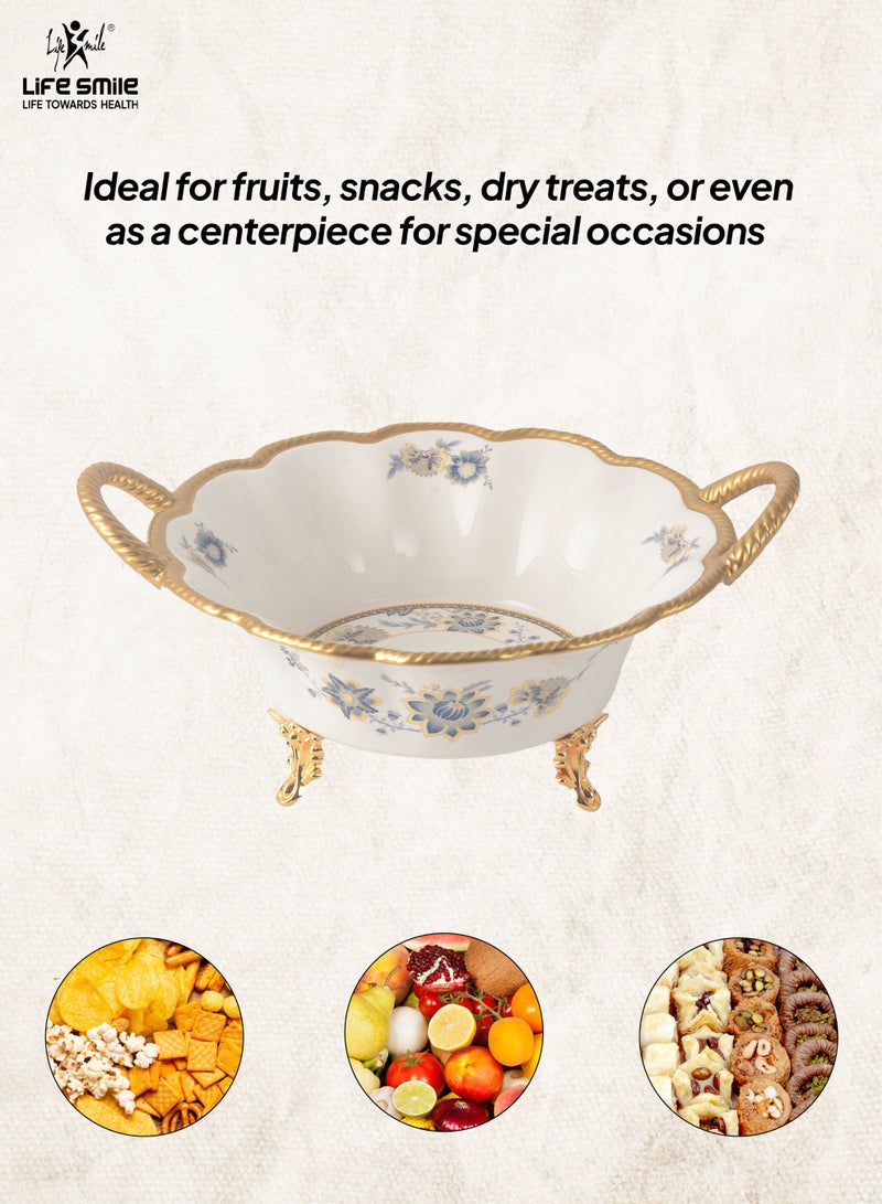 Life Smile LIFE SMILE Serving Bowl With Gold Stand  - Bone China Fruit Basket For Fruit ,Snack Nuts ,Cake ,Dessert Storage - Image 3