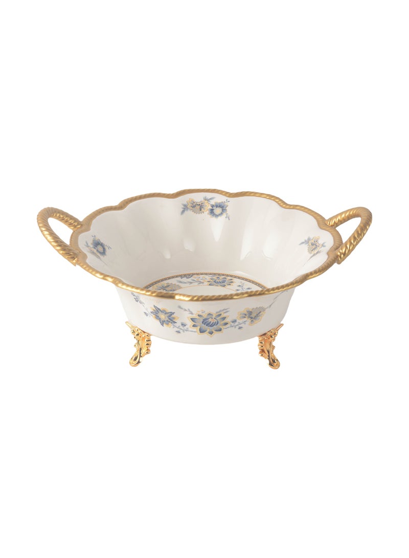 Life Smile LIFE SMILE Serving Bowl With Gold Stand  - Bone China Fruit Basket For Fruit ,Snack Nuts ,Cake ,Dessert Storage - Image 2