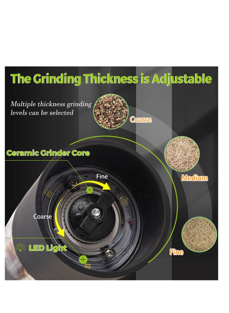 Excefore Electric Salt and Pepper Grinder Set, Adjustable Coarseness Pepper Grinder, Large Capacity Automatic Salt Pepper Mill Grinder, with LED Light & 2 Brush, for Kitchen, Battery Operated(Not Included) - Image 5