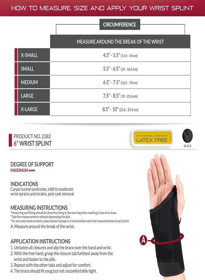 OTC Wrist Splint, 6-Inch, Fitted Brace for Men and Women, Hand Pain Relief Support, Right Hand, X-Small - Image 2