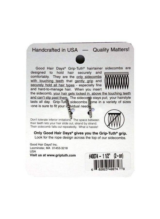 Good Hair Days The Original Griptuth Hair Combs Set Of 2 40074 Black 1 1/2" Wide  - Image 3
